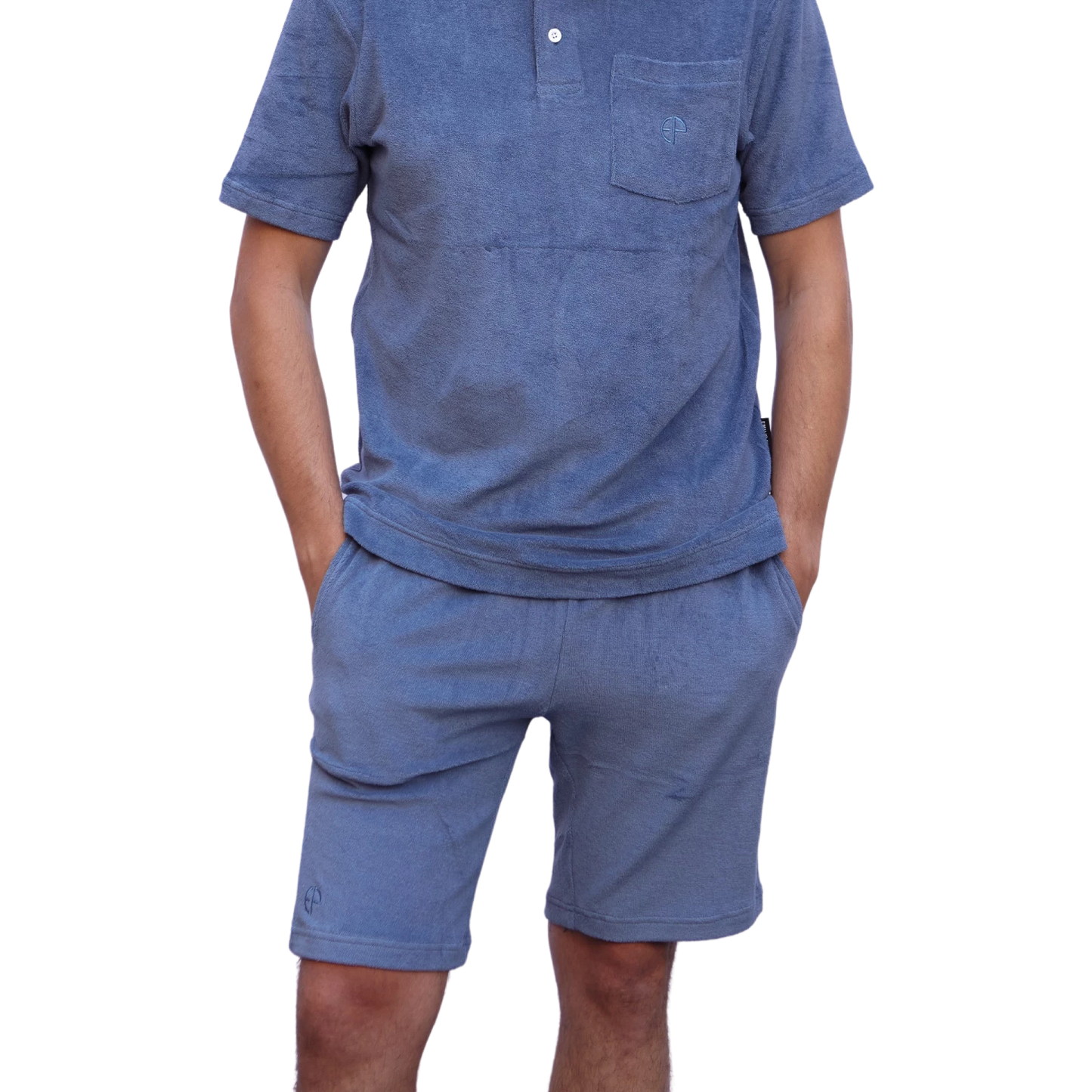 BLUE SHORTS IN COTTON TERRY - SPUGNA DI COTONE